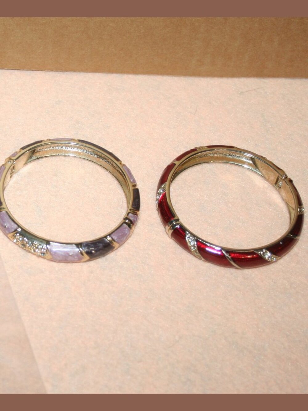Vintage JTF Hinged Bangle Bamboo Bracelet Enamel Rhinestone COSTUMN - LOT#2